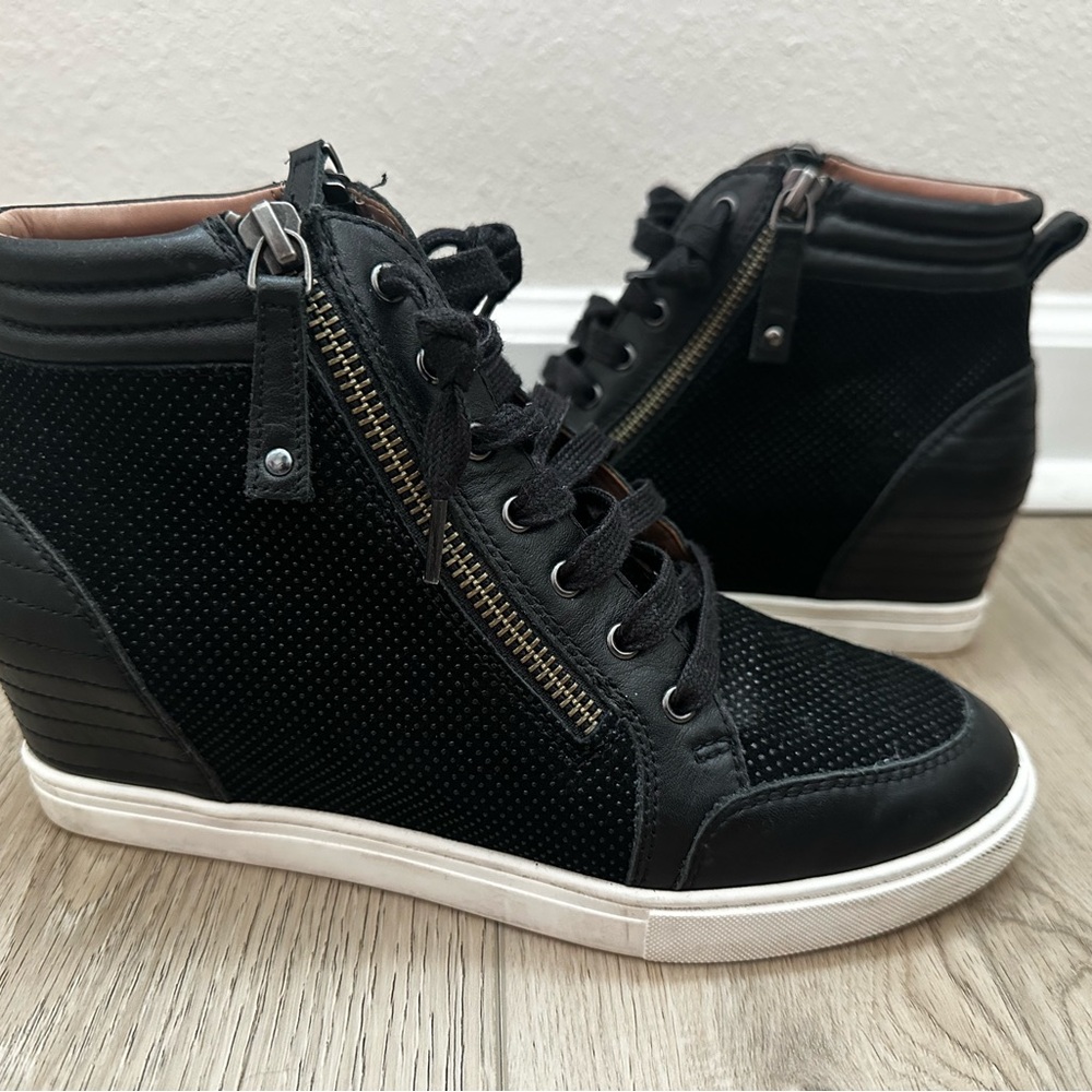 Paolo Black Wedge Sneakers with Zipper Detail